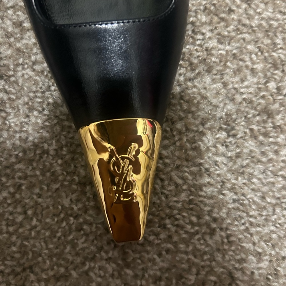 Saint Laurent Black Heels with Gold Tips Authentic, Never Worn - Picture 3 of 7